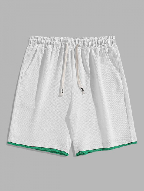 Color Spliced Textured Shorts M White