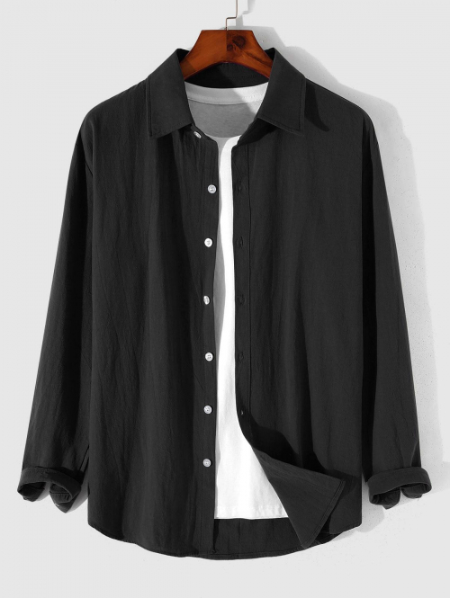 ZAFUL Men's Long Sleeves Plain Basic Shirt L Black