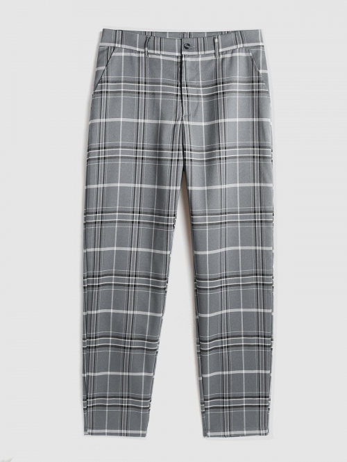 ZAFUL Men's ZAFUL Plaid Pattern Zip Fly Casual Pants L Gray