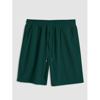 Solid Color Drawstring Corduroy Shorts L Deep green