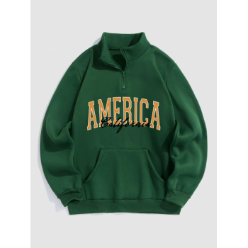 ZAFUL Men's Letter AMERICA California Graphic Quarter Zip Fleece Lined Sweatshirt M Deep green