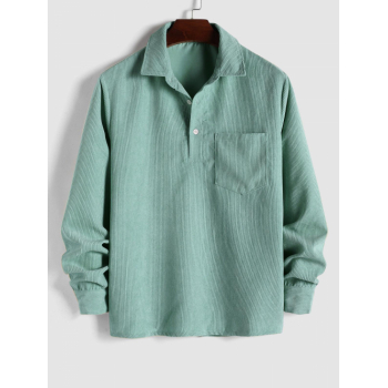 ZAFUL Men's ZAFUL Solid Color Half Button Pocket Corduroy Long Sleeves Collared Shirt M Light green