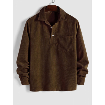 ZAFUL Men's ZAFUL Solid Color Half Button Pocket Corduroy Long Sleeves Collared Shirt L Coffee