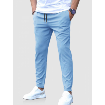 ZAFUL Men's Solid Color Slant Pocket Drawstring Waist Casual Pants L Light blue