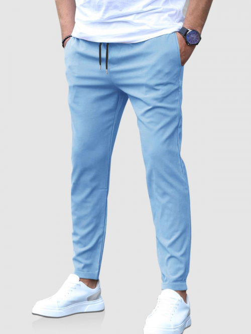 ZAFUL Men's Solid Color Slant Pocket Drawstring Waist Casual Pants L Light blue