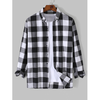 ZAFUL Men's Plaid Pattern Long Sleeves Shirt L Black