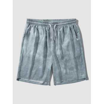 Tie Dye Drawstring Pockets Casual Shorts S Dark gray