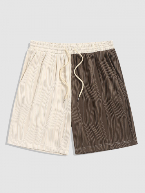 ZAFUL Two Tone Colorblock Textured Casual Shorts S Deep coffee