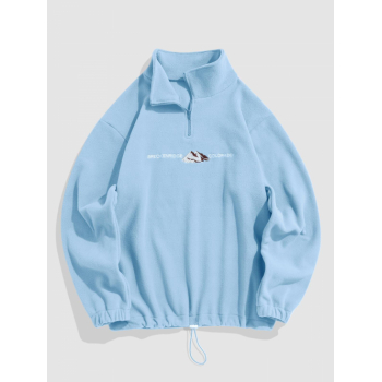 ZAFUL Men's ZAFUL Fuzzy Letter and Mountain Embroidered Quarter Zip Polar Fleece Sweatshirt L Light blue