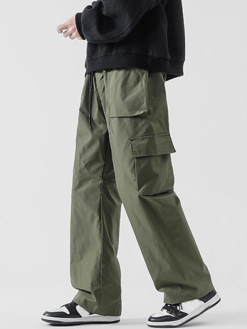 ZAFUL Men's Drawstring Solid Color Casual Streetwear Cargo Pants L Green