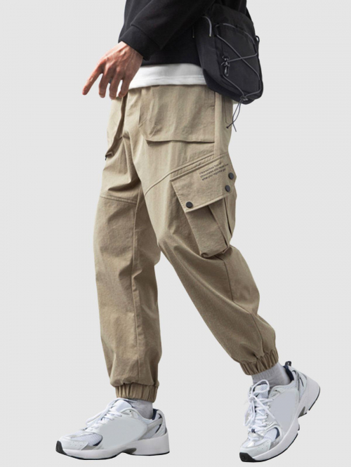 ZAFUL Men's Stereoscopic Pockets Design Cargo Pants L Light coffee