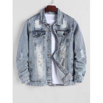 ZAFUL Men's Distressed Streetwear Pocket Design Denim Jacket M Blue gray