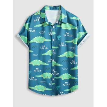 ZAFUL Men's Cartoon Dinosaur Be Wild Print Short Sleeve Shirt L Sea blue