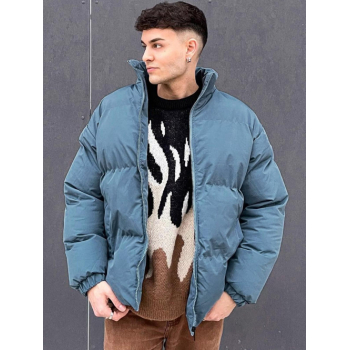 ZAFUL Men's Solid Color Zip Fly Puffed Padded Jacket L Light blue