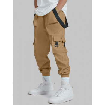 ZAFUL Men's Strap Design Beam Feet Cargo Pants L Coffee