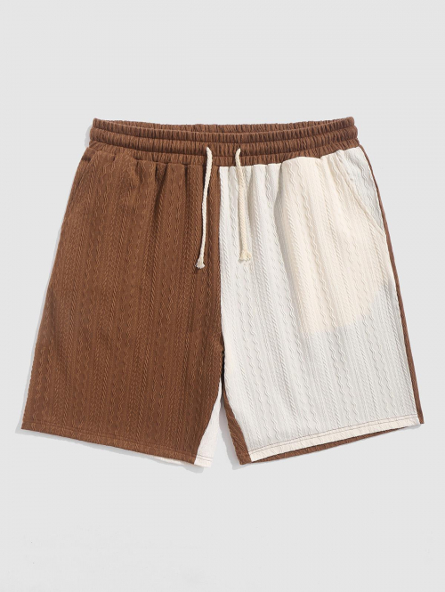 ZAFUL Two Tone Textured Casual Shorts S Coffee