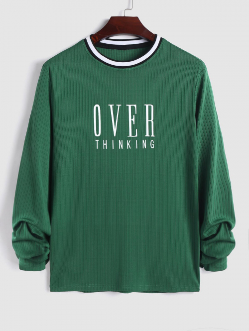 ZAFUL OVER THINKING Printed Long Sleeves Tee Xxl Deep green