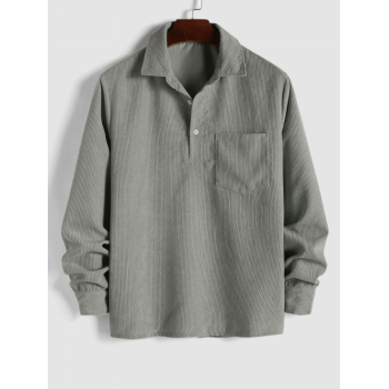 ZAFUL Men's ZAFUL Solid Color Half Button Pocket Corduroy Long Sleeves Collared Shirt L Light gray