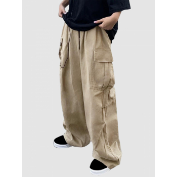 ZAFUL Men's ZAFUL Multi-pocket Wide Leg Streetwear Cargo Pants M Light coffee