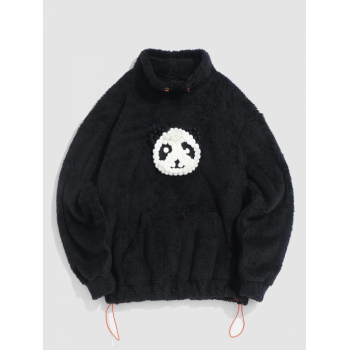 ZAFUL Men's Fluffy 3D Panda Applique Stand Collar Faux Fur Sweatshirt M Black