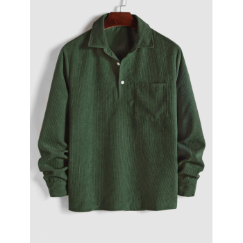 ZAFUL Men's ZAFUL Solid Color Half Button Pocket Corduroy Long Sleeves Collared Shirt L Deep green