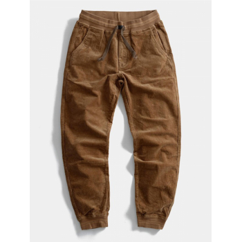 ZAFUL Men's ZAFUL Solid Color Drawstring Beam Feet Corduroy Pants L Coffee