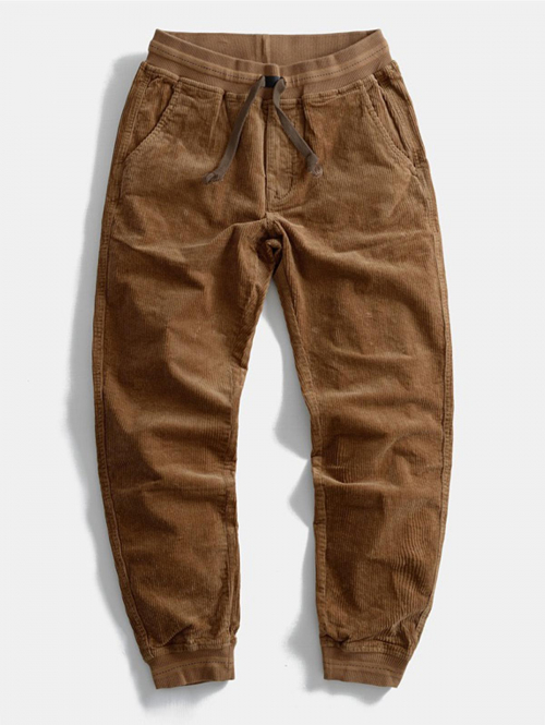 ZAFUL Men's ZAFUL Solid Color Drawstring Beam Feet Corduroy Pants L Coffee