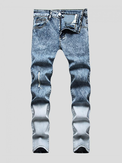 ZAFUL Men's Ombre Snow Washing Distressed Jeans 38 Light blue