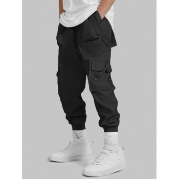 ZAFUL Men's Strap Design Beam Feet Cargo Pants M Black