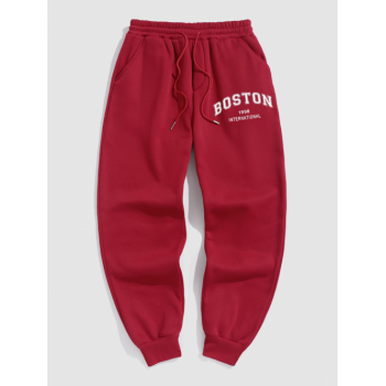 ZAFUL Men's BOSTON Letter Fleece Thermal Lined Jogger Sweatpants M Red