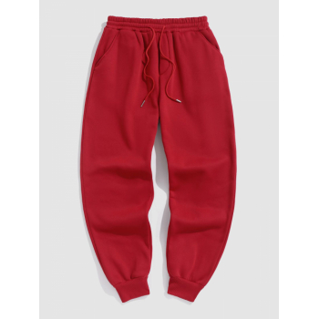 ZAFUL Men's Solid Color Thermal Fleece-lined Casual Sweatpants M Deep red