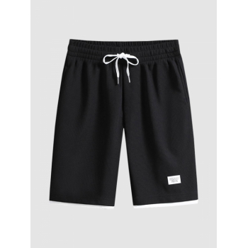 Textured Drawstring Casual Shorts Xs Black