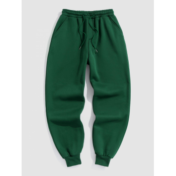 ZAFUL Men's Solid Color Thermal Fleece-lined Casual Sweatpants L Deep green