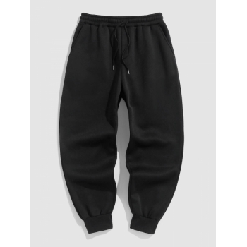 ZAFUL Men's Solid Color Thermal Fleece-lined Casual Sweatpants L Black