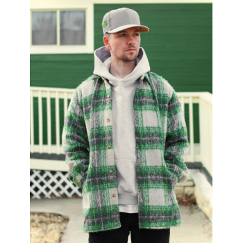 ZAFUL Men's ZAFUL Plaid Pocket Plush Fluffy Shacket Winter Shirt Xxl Deep green