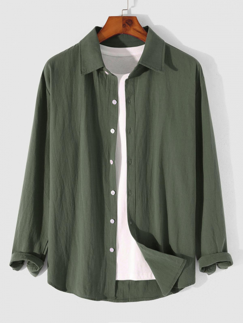 ZAFUL Men's Long Sleeves Plain Basic Shirt M Light green