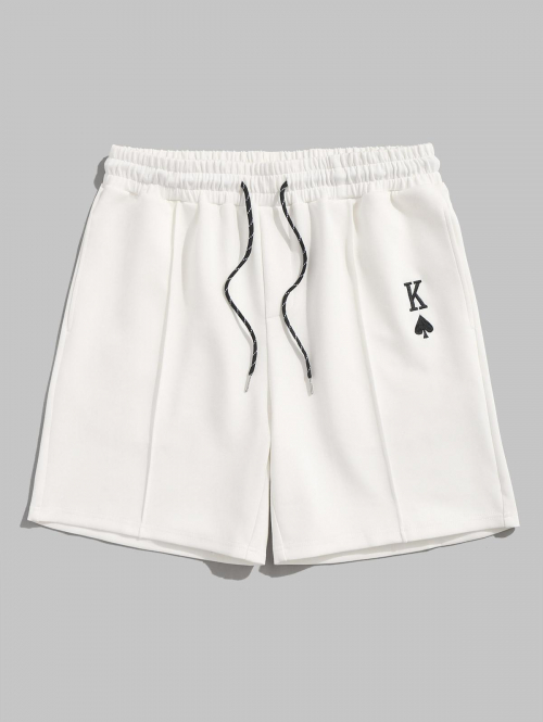 ZAFUL King of Spades Playing Card Embroidered Sports Shorts L White