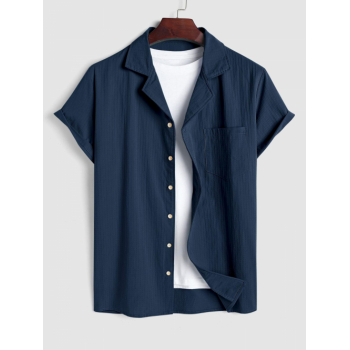 ZAFUL Men's ZAFUL Cotton and Linen Textured Front Pocket Short Sleeves Shirt S Deep blue