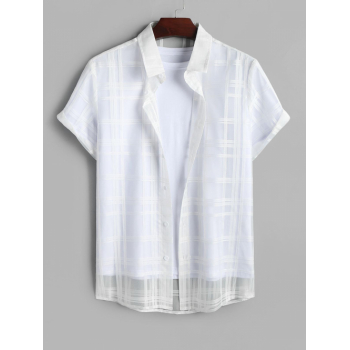 ZAFUL Men's ZAFUL Button Up Short Sleeves Plaid Sheer Organza Party Shirt M White