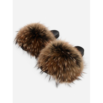 Women Fuzz Fluffy Furry Faux Fur Slip On Slides