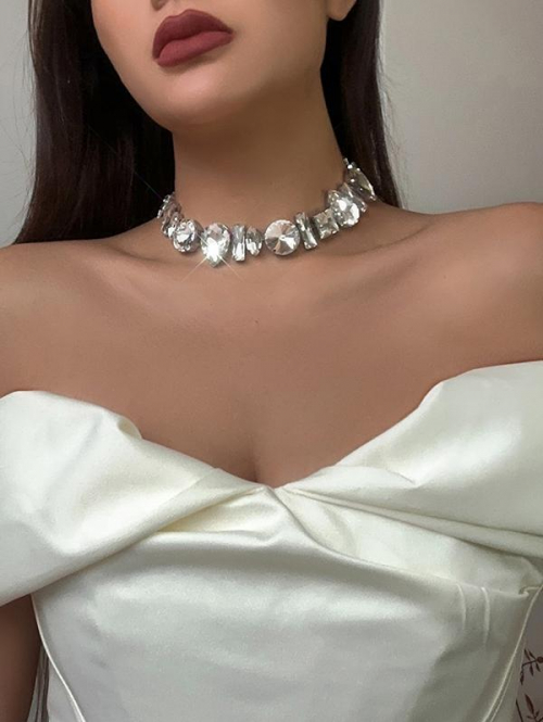 Women's Statement Rhinestones Decorated Party Evening Prom Choker Necklace For Women