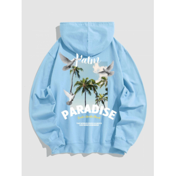 ZAFUL Men's Men's PARADISE Letter Coconut Tree Graphic Pattern Kangaroo Pocket Pullover Hoodie 2xl Light blue