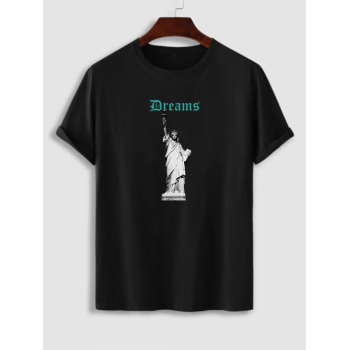 ZAFUL Men's Men's Crew Neck Cotton Dreams Letter Statue of Liberty Pattern Short Sleeves T-shirt S Black