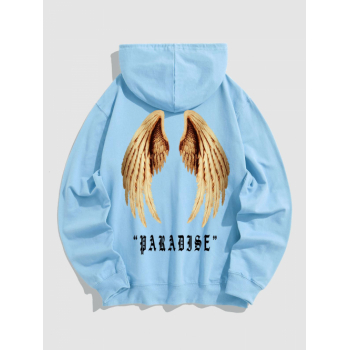 ZAFUL Men's Men's Gothic Style Letter PARADISE Wings Pattern Kangaroo Pocket Pullover Hoodie S Light blue