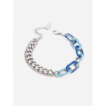 Titanium Steel Blue Enamel Splicing Chain Bracelet