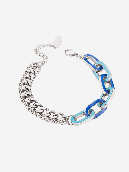 Titanium Steel Blue Enamel Splicing Chain Bracelet