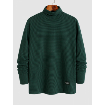 ZAFUL Men's Turtleneck Striped Fuzzy Long Sleeves Thermal T Shirt L Deep green