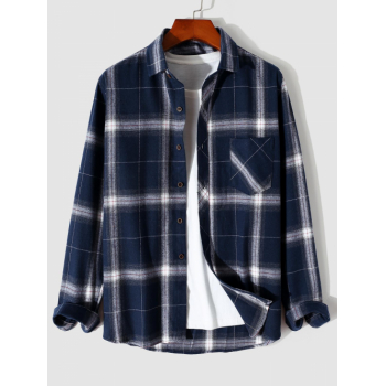 ZAFUL Men's Men's Casual Daily Layering Button Up Long Sleeve Plaid Front Pocket Shirt S Blue