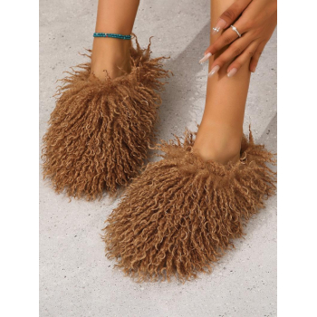 Women Fashion Daily Solid Colorful Anti-slip Fuzzy Fluffy Furry Faux Pur Home Indoor Closed Toe Slippers for Men and Women