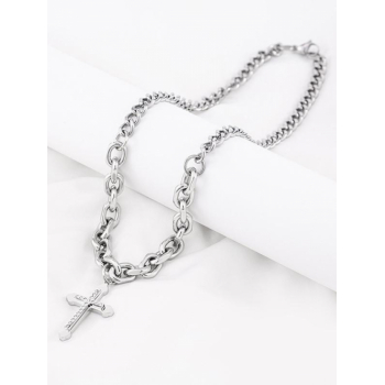 Rhinestone Decorated Cross Pendant Chain Necklace